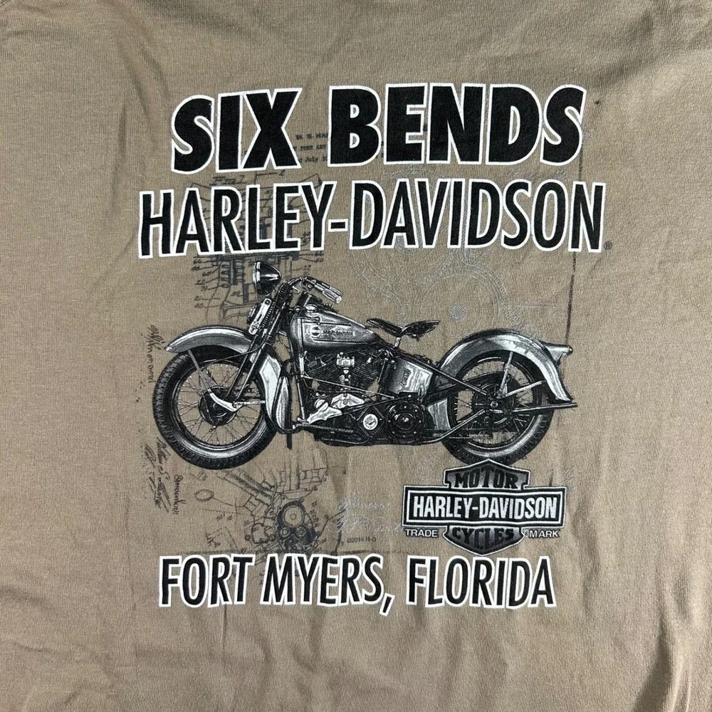 Harley Davidson Mens Graphic T Shirt Pin Up Girl Motorcycle Tan Size L - Picture 8 of 8